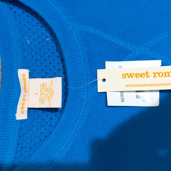 Sweet Romeo Teal Open Stitch Crewneck Sweater - Picture 4 of 11